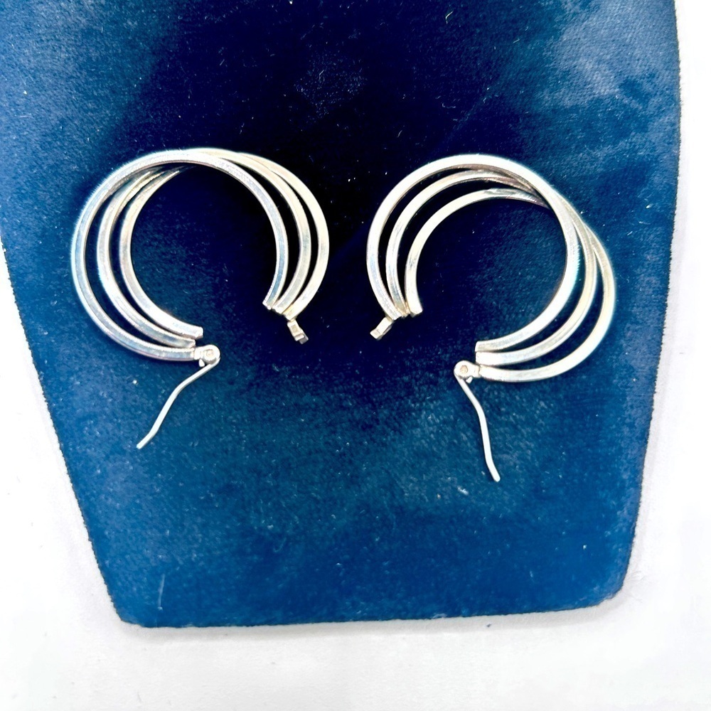 Vintage Triple Hoop Silver Steel Earrings 1990’s​​​​​​​​​​ - Picture 3 of 5